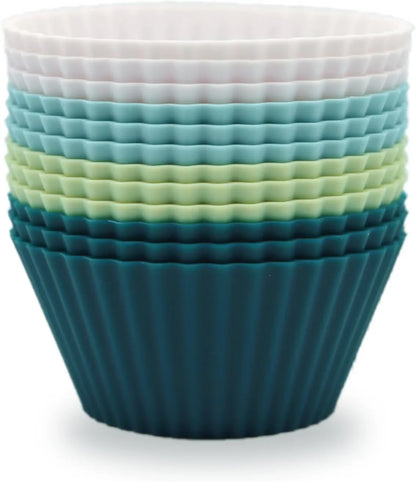 Silicone Baking Muffin Cups 12 Pack, Reusable Cupcake Liners Cake Molds, BPA Free, Dishwasher Safe(White, Green, Navy, Dusty Blue) | Silicone Material, Non-Stick, Round, BPA Free, Dishwasher Safe, Orange Colors1