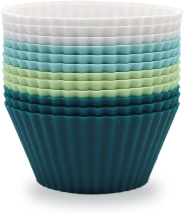 Silicone Baking Muffin Cups 12 Pack, Reusable Cupcake Liners Cake Molds, BPA Free, Dishwasher Safe(White, Green, Navy, Dusty Blue) | Silicone Material, Non-Stick, Round, BPA Free, Dishwasher Safe, Orange Colors1
