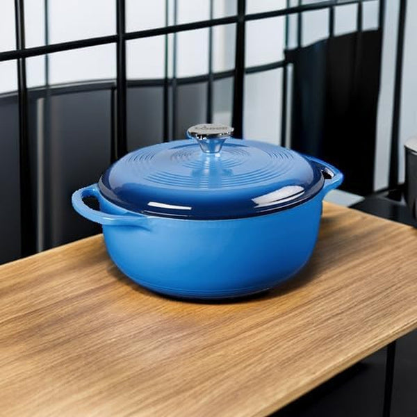 Essential Enamel Cast Iron Dutch Oven, 4.5 Quart, Caribbean Blue | Oven-Safe Enamel Cookware up to 500°F, Heat-Retaining Braising & Roasting Pot, Pfas-Free & Induction-Safe Enameled Cookware5