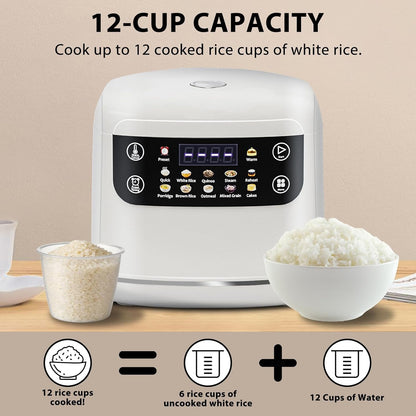 Portable Digital Rice Cooker, 6-Cup (Uncooked)/12-Cup (Cooked) Small Rice Maker with Steaming Basket, Mini Rice Cooker with 2L Removable Nonstick Inner Pot, 10 Menu Options, Auto Keep Warm, 24 Hour Delay Timer, White8