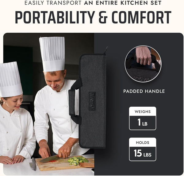 Chef Knife Roll Bag - 12-Pocket Chefs Case for Kitchen Knives and Utensils, Lightweight Stain-Resistant Waxed Nylon Chef Knife Bag - Knives Not Included (Black)5