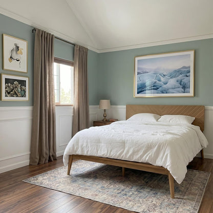 Loki Solid Wood Platform Bed King, Chevron Headboard, Light Oak8