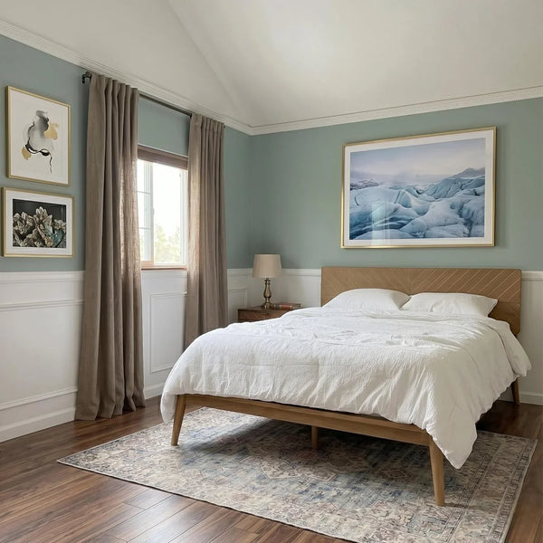 Loki Solid Wood Platform Bed King, Chevron Headboard, Light Oak8