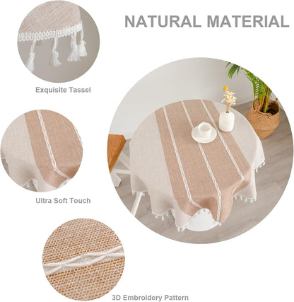 Rustic Small Light Coffee round Cotton Linen Tablecloth 36 Inch3