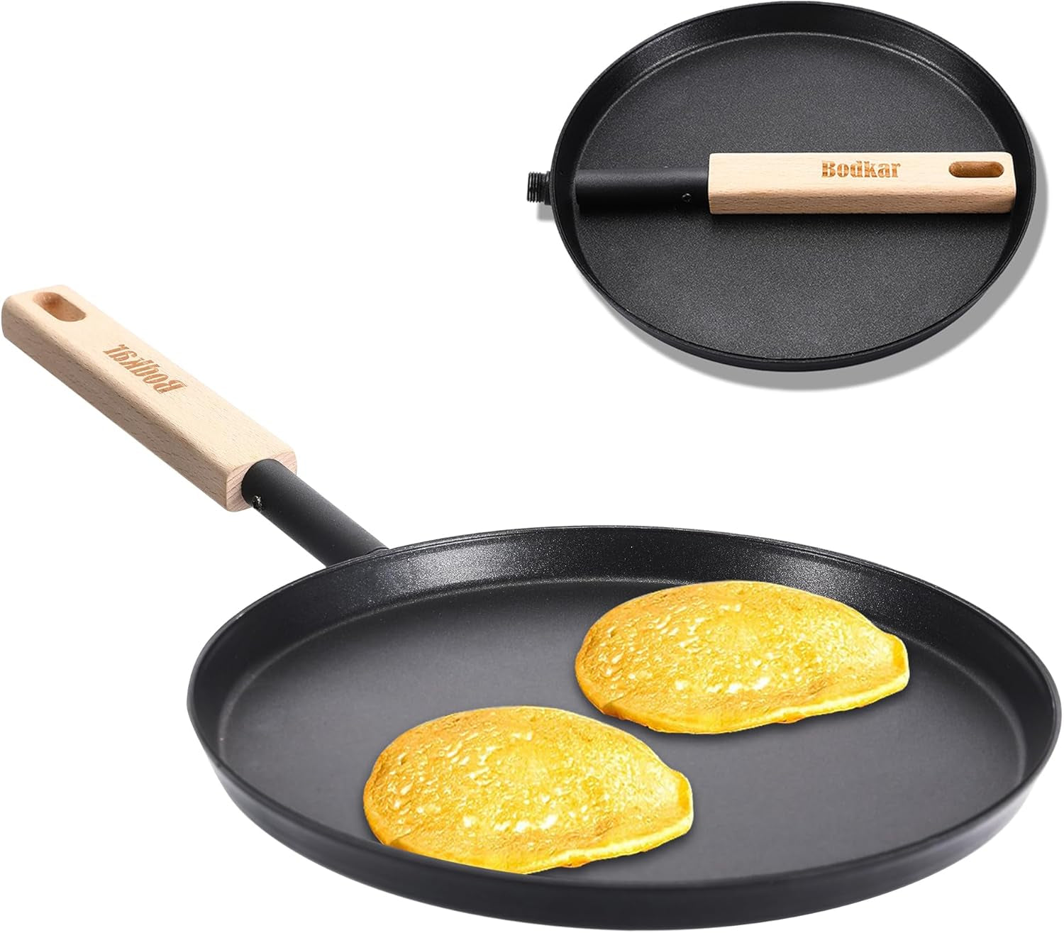 frying-pan-skillet-pre-seasoned-8-inch-flat-griddle-pan-lightweight-grill-pan-with-wooden-handle-for-camping-indoor-outdoor-cooking-black-8-inch