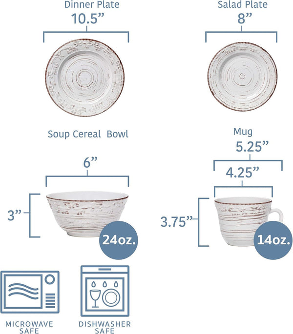 Trellis White 16-Piece Stoneware Dinnerware Set, Service for 4, Distressed White Finish, Microwave & Dishwasher Safe Plates and Bowls3