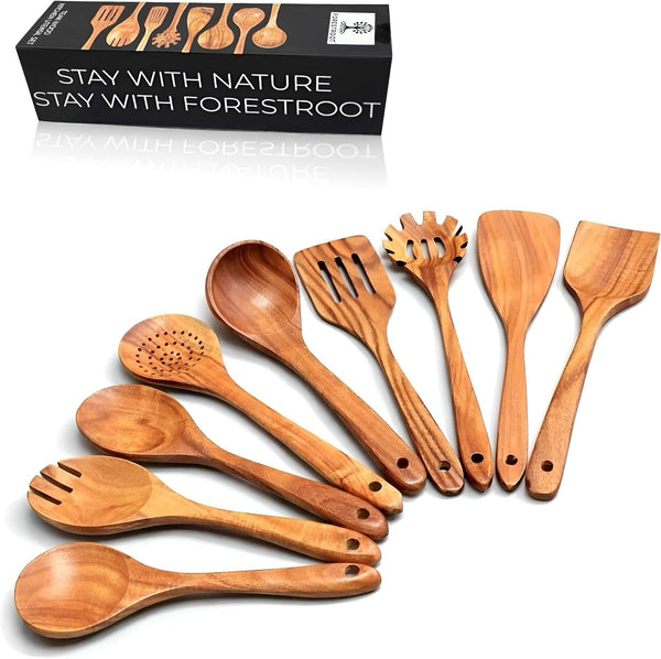9-Piece Wooden Cooking Utensil Set – Premium Wood Kitchenware for Nonstick Cookware, Heat-Resistant & Durable Wooden Spoons and Spatulas – Eco-Friendly Kitchen Tools for Stirring & Serving1