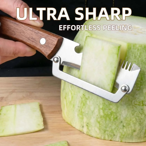 Multi Functional Vegetable Peelers for Kitchen, 4 in 1 Wooden Handle Stainless Steel Peeler (Peelers Shreddingbottle Openerscaling Fish) for Fruit Veggie Potato Pumpkin, Gifts for Mom (W2Pcs）3
