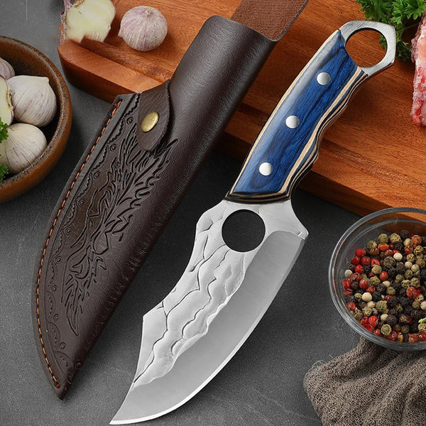 Meat Cleaver,Cleaver Knife 5 Inch Hand Forged Heavy Knife Slicing Fish Meat Cleaver Knife Wood Handle Butcher Boning Knife with Finger Hole Chef Knives Kitchen, LAMAJIGA58442