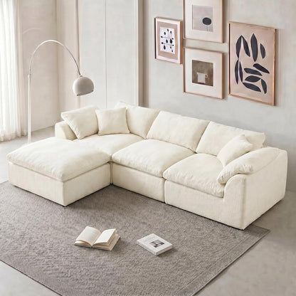 110" Boneless Cloud Couch Sectional for Living Room, Oversized Modular L Shaped Sofa with Ottoman, Deep Seat Chenille Sectional Couch for Cloud-Like Comfort (Beige)2