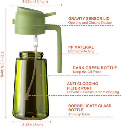 '- 16Oz/470Ml Olive Oil Dispenser for Kitchen with Stickers - 2 in 1 Olive Oil Sprayer for Cooking, Air Fryer, and Salad, Black&Green (Light-Proof Kitchen Gadget)6