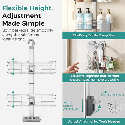 Adjustable Shower Caddy Hanging over Shower Head, Storage Organizer Rack4