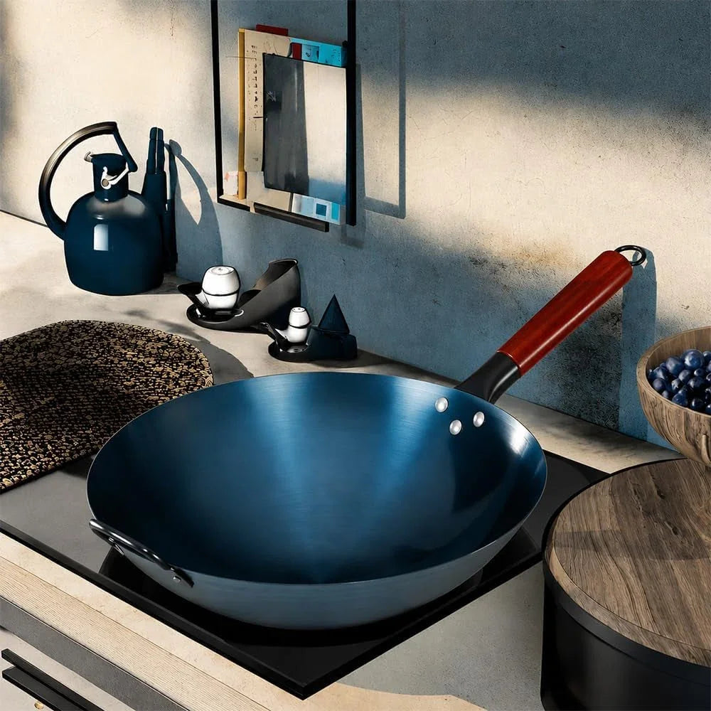 14-blue-carbon-steel-wok-pan-pre-seasoned-round-bottom-stir-fry-pan-with-wooden-handle-helper-handle-chemical-free-cookware-for-gas-electric-induction