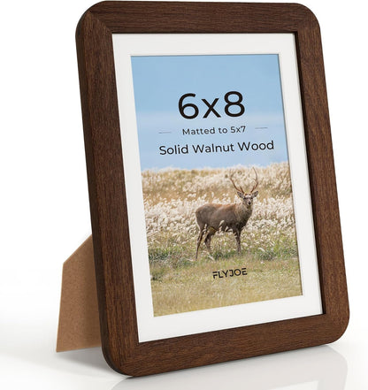 6X8 Picture Frame,Natural Solid Walnut Wood 6 X 8 Photo Frame with HD Tempered Glass,Rounded Corner 6 by 8 Wooden Frame Matted to 5X7 Photos,6X8 Frames for Tabletop or Wall Display1