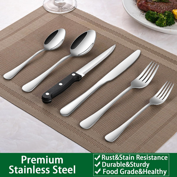 24-Piece Silverware Set with Steak Knives,Flatware Set Service for 4 Person, Food-Grade Stainless Steel Cutlery Set,Includes Knife Spoon and Fork, Mirror Finished Utensil Sets for Home Restaurant6
