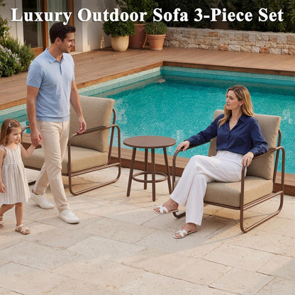 3 Pieces Aluminum Outdoor Patio Conversation Set with Coffee Table2