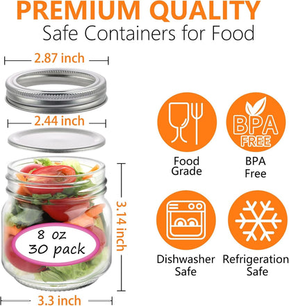 30 Pack Mason Jars 8 Oz with Lids, Half Pint Canning Jars | Small Glass Jars with Lids and Bands for Honey Jelly Jam Crafts2