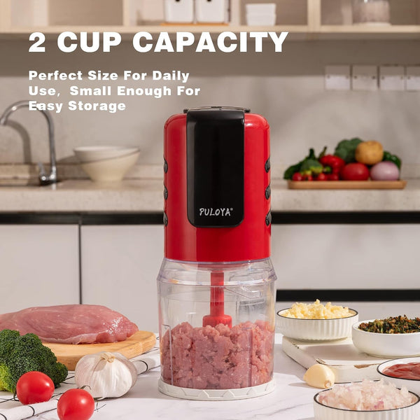 Mini Prep Food Processor 2 Cup Small Electric Food Chopper 2 Speed for Vegetables, Meat, Fruits and Nuts with 4 Stainless Steel Blades, 400-Watt, Red2
