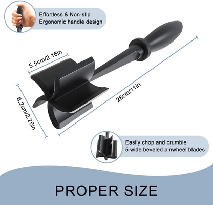 Meat Chopper Ground Beef Masher Tool for Hamburger | 5 Curve Blades Heat Resistant Meat Masher Tool, Turkey and More, Nylon Hamburger Chopper Utensil Non-Scratch Utensils-Black4