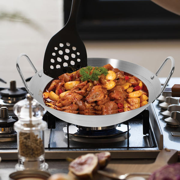 10.22 Inch Stainless Steel Wok Pan with Lid Double Handle round Bottom Frying Pan for Gas and Electric Cooktops Multipurpose Stir-Fry And9