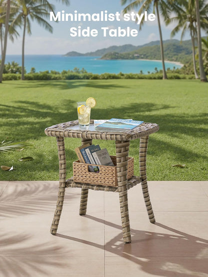 5 Piece Outdoor Patio Furniture with 3 Seat Sofa,Rattan Wicker Coversation Set with Swivel Rocking Chair,Balcony Sofa Set with Shiny Table for outside Porch Backyard Pool, Dark Grey5