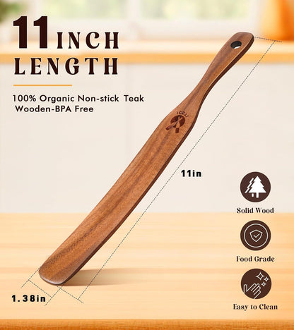 Skinny Spurtle for Sourdough Starter, Mixing, Reaching Bottom of Jar, Dough Whisk, Natural from High Moist Resistance Teak, Spurtles Kitchen Tools Wooden Kitchen Utensils for Nonstick Cookware2