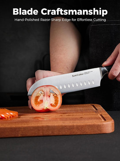 Santoku Knife 7 Inch – German Stainless Steel Blade, Professional Chopping Knife, Ergonomic Pakkawood Handle, 2-Year Warranty3