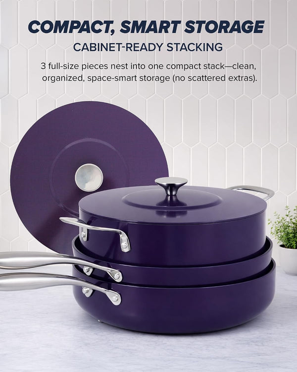 Essential Series 5PC Ceramic Cookware Set Pfas-Free, Dishwasher Safe | G11 Duralon Blue Coating, Pots and Pans Set Non-Stick, Scratch-Resistant, Stay-Cool Handle, Metal Lid, Induction Ready9