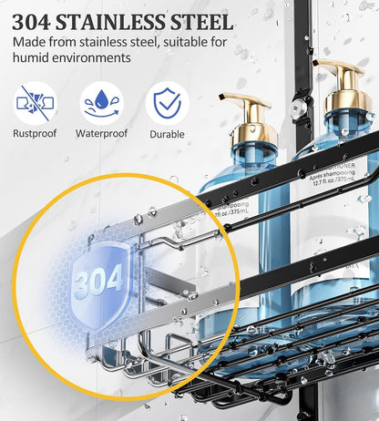 Shower Caddy Hanging over the Shower Head - Rustproof Shower Organizer Hanging with Soap Scrub Holder, Non-Slip Stainless Steel Bathroom Storage Rack & Shelves, No Drilling, Black5
