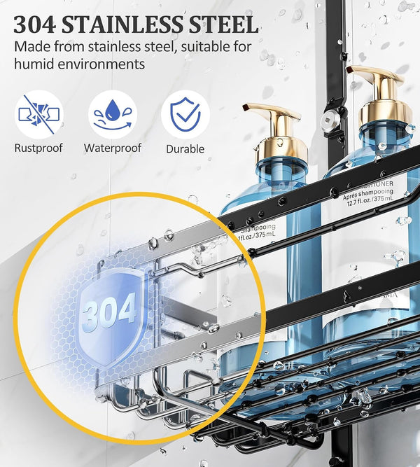 Shower Caddy Hanging over the Shower Head - Rustproof Shower Organizer Hanging with Soap Scrub Holder, Non-Slip Stainless Steel Bathroom Storage Rack & Shelves, No Drilling, Black5