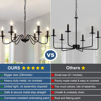 Farmhouse Chandelier for Dining Room: 6-Light Black Industrial Kitchen Island Pendant Light Fixture - Rustic Candle Chandeliers Vintage Modern Hanging Lamp for Bedroom Foyer Bulbs NOT Included4