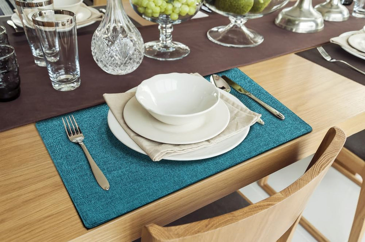 faux-cotton-linen-placemats-set-of-6-cloth-washable-farmhouse-dining-table-mats-for-indoors-outdoors-easy-to-clean-teal-13-x-19-inch