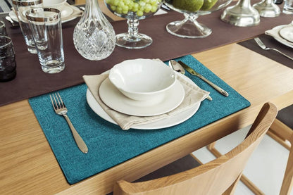 Faux Cotton Linen Placemats Set of 6, Cloth Washable Farmhouse Dining Table Mats for Indoors & Outdoors, Easy to Clean, Teal, 13 X 19 Inch9