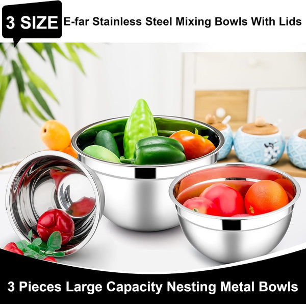 Mixing Bowls with Lids Set, 6-Piece Stainless Steel Salad Bowls3