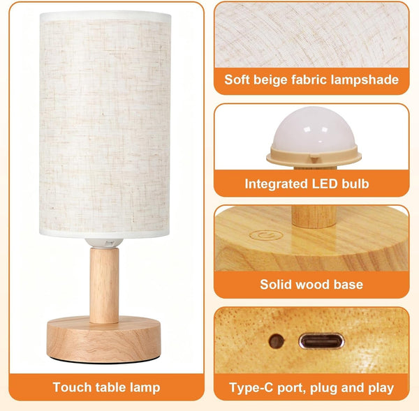 Small Cordless Touch Bedside Table Lamps Set of 2,Minimalist Dimmable Battery-Powered Desk Lamps with round Fabric Linen Shade,Mini Nightstand Warm Night Lights for Bedroom,Home,Living Room,Office6