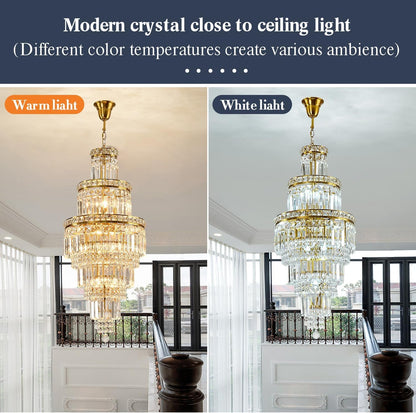 Modern Crystal Chandelier 8 Light Long Chandelier for High Ceiling Luxury Gold Hanging Pendant Light for Dining Room Living Room Staircase Foyer Entryway3