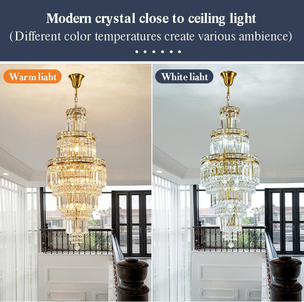 Modern Crystal Chandelier 8 Light Long Chandelier for High Ceiling Luxury Gold Hanging Pendant Light for Dining Room Living Room Staircase Foyer Entryway3