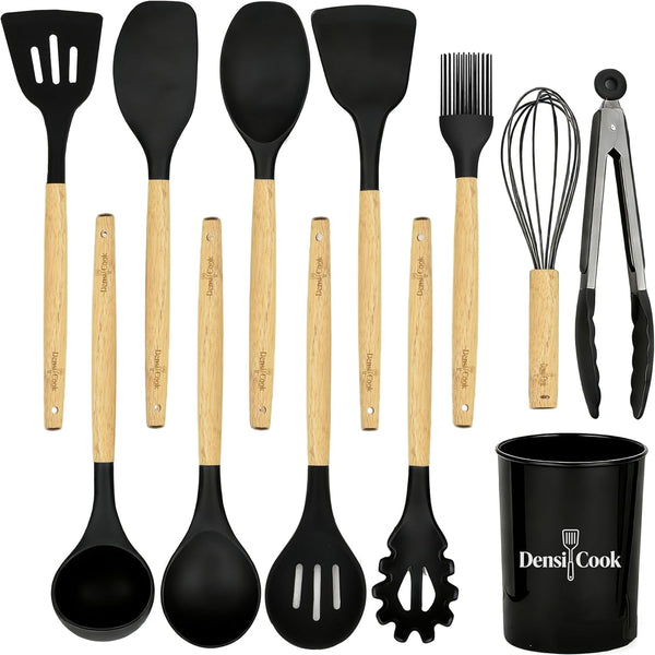 Silicone Utensils Set for Cooking - 12 Piece Set&Bpa Free（Black）1