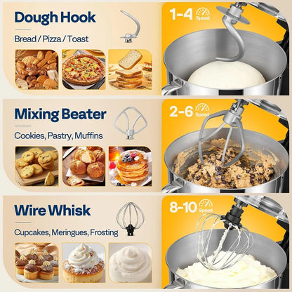 Stand Mixer, 6-Quart Tilt-Head Kitchen Mixer with Bowl, Gray | 10 Speeds, Dough Hook, Beater, Whisk, Splash Guard, Egg Separator, for Cake & Bread4