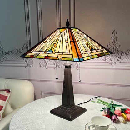 Tiffany Table Lamp 16" Wide Handmade Stained Glass Lamp Shade 2 Light Mission Style Vintage Table Lamp for Living Room Bedroom | Handcrafts Antique Nightstand Bedside Reading Lamp for Living Room Bedroom Office 2-Lights W16" X H23"6