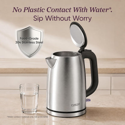 Stainless Steel Electric Kettle, No Plastic Contact with Water, 1.7L | Easy to Clean, Auto Shut-Off, Boil-Dry Protection, Tea Kettle, Hot Water Boiler, 1500W2