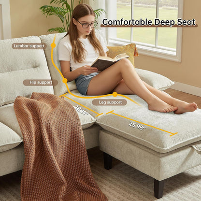 86'' Chenille Sofa with Large Storage Ottoman, Modern Living Room Sofa with Removable Washable Cushion, 3 Seater Comfy Couch for Apartment, Bedroom, Office (Beige)4