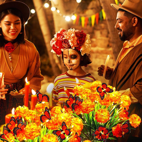3 Pack 29'' Solar Marigold Lights, Day of the Dead Outdoor Yard Decor5