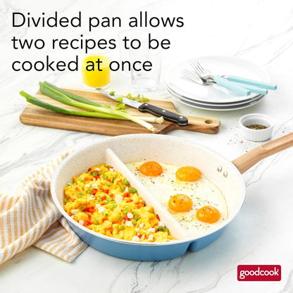 Healthy Ceramic Titanium-Infused 12" Divided Skillet, Light Blue – Ceramic Cookware, Nonstick Cooking Pan, Divided Frying Pan Skillet for Eggs, Meats, Vegetables, Sauces, Warming Tortillas2