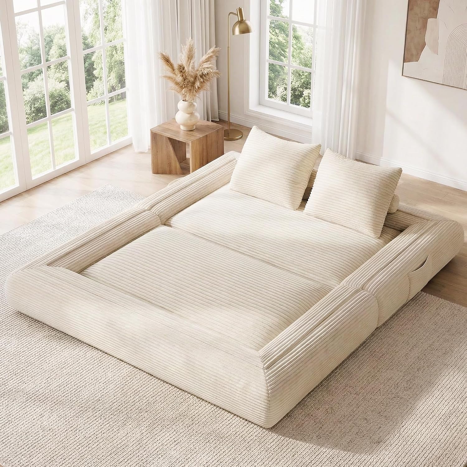 4-in-1-convertible-folding-sofa-bed-78w-x-68l-queen-size-foldable-sleeper-sofa-bed-wide-corduroy-upholstery-boneless-mattress-couch-with-armrests-neck-pillow-for-living-bedroom-beige