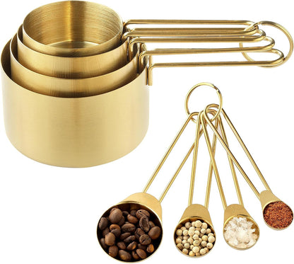 Measuring Cups and Spoons Set, Kaloo 8PCS Stainless Steel Metal Measuring Cups, Gold Finish, Ideal for Cooking and Baking1
