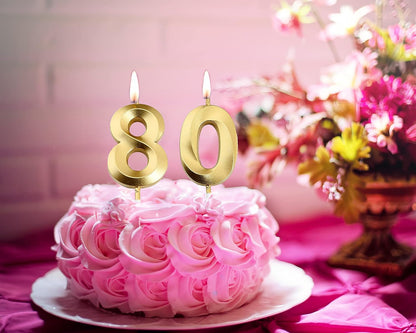 80Th Birthday Candles,Gold Number 80 Cake Topper for Birthday Decorations Party Decoration5