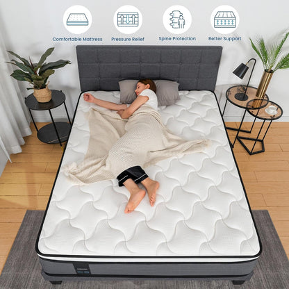 Queen Mattress, 12 Inch Pillow Top Hybrid Mattress in a Box Medium Firm Fiberglass-Free, Soft Breathable Pressure Relief Memory Foam Pocket Innerspring Bed, Certipur-Us Certified5
