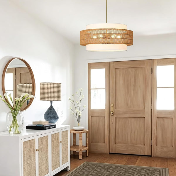 25.6" Rattan Chandelier for Dining Room, 6-Light Boho Pendant Hanging Light8