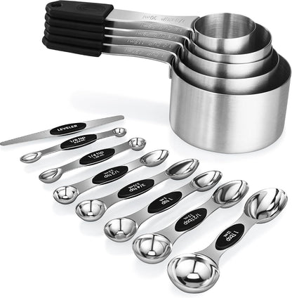 Magnetic Measuring Cups and Spoons Set, 5 Stainless Steel Magnetic Measuring Cup and 8 Double Sided Measuring Spoons with 1 Leveler，Kitchen Gadgets for Cooking & Baking1